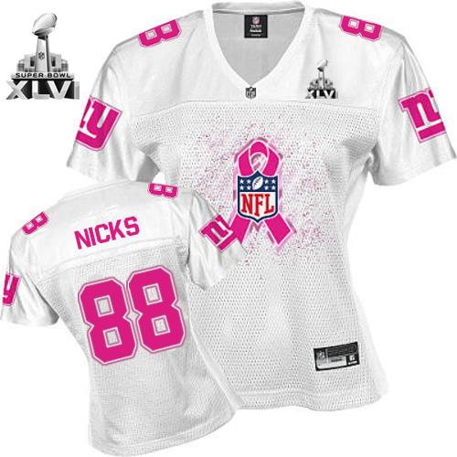 Giants #88 Hakeem Nicks White Women's 2011 Breast Cancer Awareness Super Bowl XLVI Stitched NFL Jersey - Click Image to Close